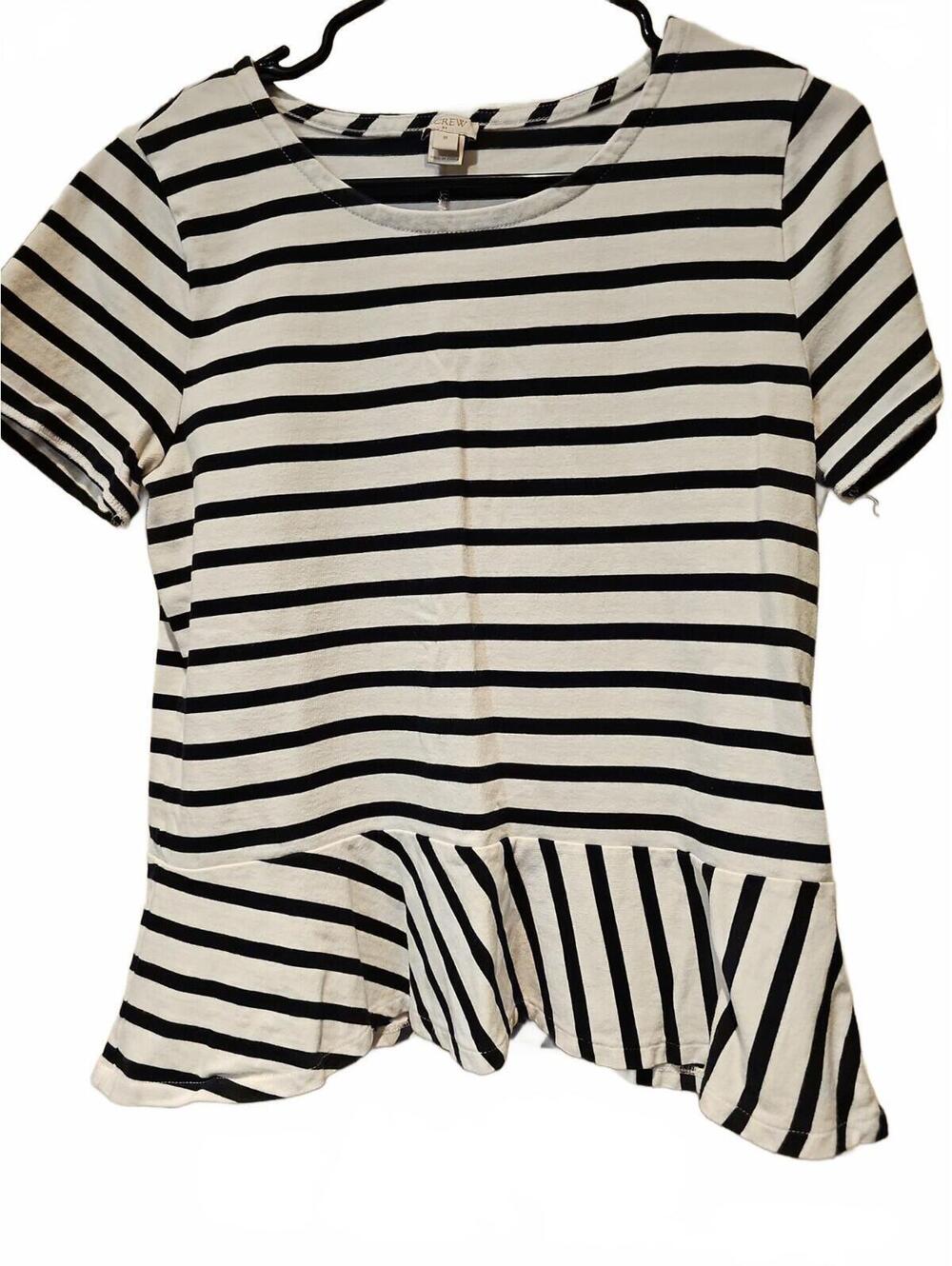 J Crew Peplum Top Women Medium Short Sleeve Blue/White Striped